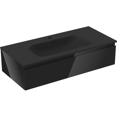 Mexen Orio 100 cm-es fürdőszobai szekrény Vela mosdóval, 1 fiók, fényes fekete/matt fekete - 91A10-10023-1-BF70-W23M71
