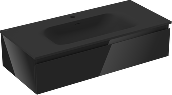 Mexen Orio 100 cm-es fürdőszobai szekrény Vela mosdóval, 1 fiók, fényes fekete/matt fekete - 91A10-10023-1-BF70-W23M71