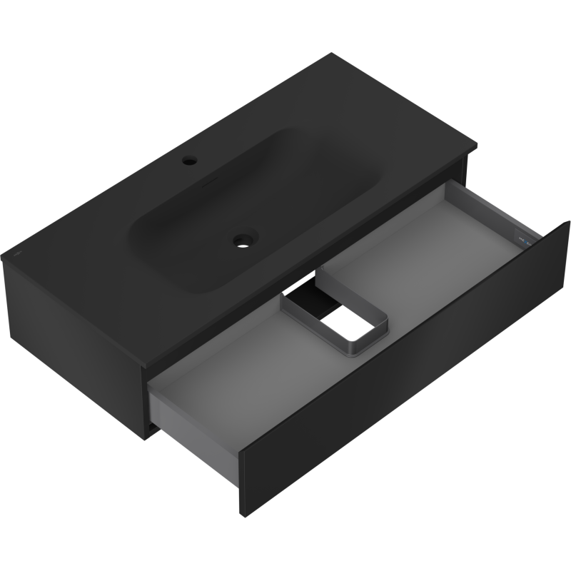 Mexen Orio fürdőszobai szekrény 100 cm-es Vela mosdóval, 1 fiók, fekete matt - 91A10-10023-1-BF71-W23M71
