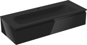 Mexen Orio 120 cm-es fürdőszobaszekrény Vela mosdóval, 1 fiók, fekete fényes/fekete matt - 91A10-12023-1-BF70-W23M71