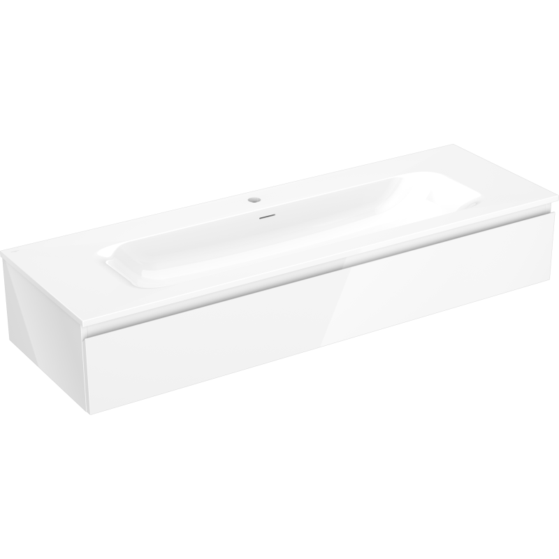 Mexen Orio 140 cm-es fürdőszobai szekrény Vela mosdóval, 1 fiók, fehér fényes - 91A10-14023-1-BF00-W23M00