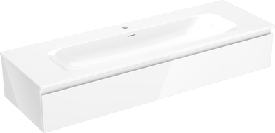 Mexen Orio fürdőszobaszekrény 140 cm-es Vela mosdóval, 1 fiók, fehér fényes - 91A10-14023-1-BF00-W23M00
