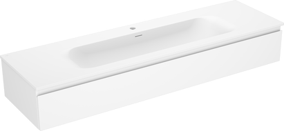 Mexen Orio 160 cm-es fürdőszobai szekrény Vela mosdóval, 1 fiók, fehér matt - 91A10-16023-1-BF01-W23M01