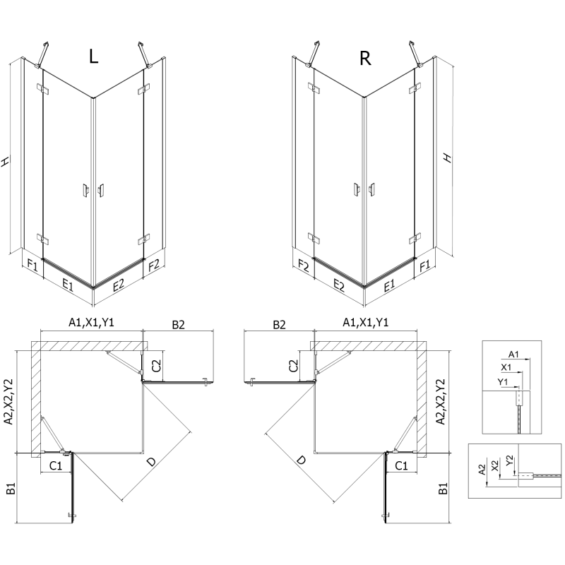 Mexen Mist-H Duo balos kabin nyitható bal 90 x 85 cm, átlátszó, arany - 8A5-090L-085P-50-00