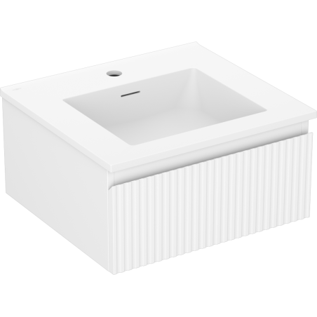 Mexen Rivel 50 cm-es fürdőszobai szekrény Otis mosdóval, 1 fiók, bordázott, fehér matt - 91A20-05023-1-BF01-W18M01