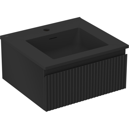 Mexen Rivel 50 cm-es fürdőszobai szekrény Otis mosdóval, 1 fiókos, bordázott, fekete matt - 91A20-05023-1-BF71-W18M71