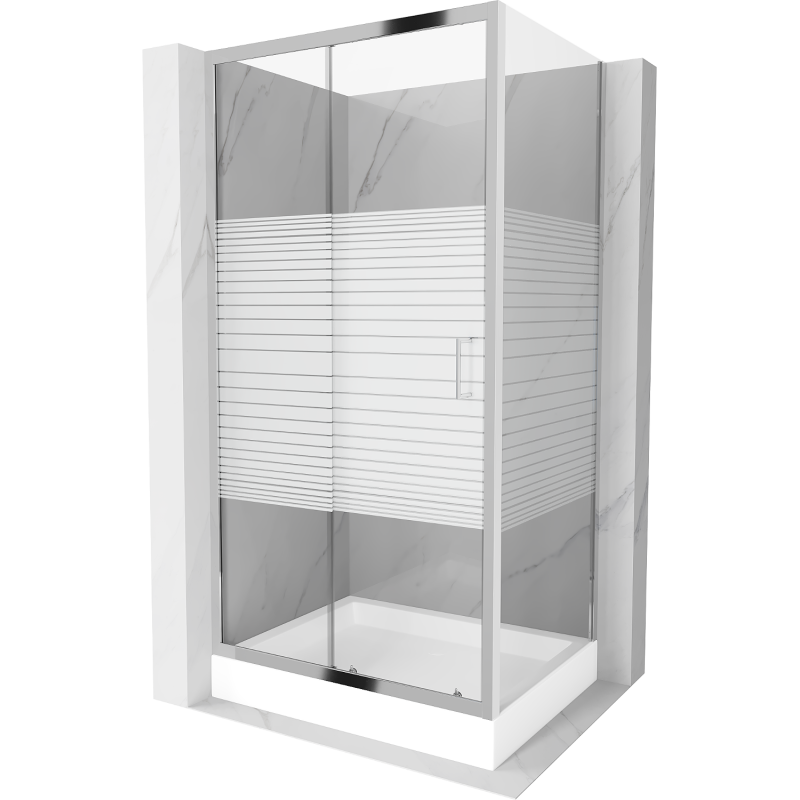 Cabină de duș glisantă Mexen Apia 120 x 80 cm, dungi albe, crom + cădiță Rio - 840-120-080-01-20-4510