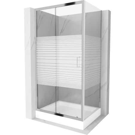 Cabină de duș glisantă Mexen Apia 120 x 80 cm, dungi albe, crom + cădiță Rio - 840-120-080-01-20-4510