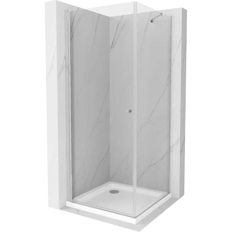 Mexen Pretoria cabină de duș cu ușă batantă 90 x 90 cm, transparent, crom + cadă de duș Flat - 852-090-090-01-00-4010