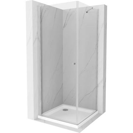 Mexen Pretoria cabină de duș cu ușă batantă 90 x 90 cm, transparent, crom + cadă de duș Flat - 852-090-090-01-00-4010