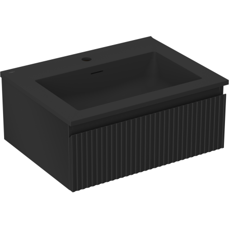 Mexen Rivel 60 cm-es fürdőszobai szekrény Otis mosdóval, 1 fiók, barázdált, fekete matt - 91A20-06023-1-BF71-W18M71