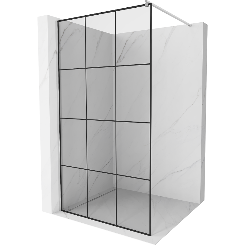Perete de duș Mexen Kioto Walk-in 100 x 200 cm, grilaj negru 8 mm, crom - 800-100-101-01-77