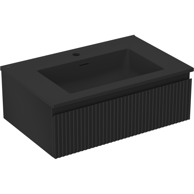 Mexen Rivel dulap de baie 70 cm cu chiuvetă Otis, 1 sertar, texturat, negru mat - 91A20-07023-1-BF71-W18M71