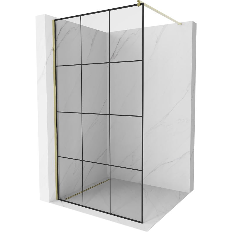 Mexen Kioto Walk-in zuhanyfal 120 x 200 cm, fekete rácsos, arany - 800-120-101-50-77