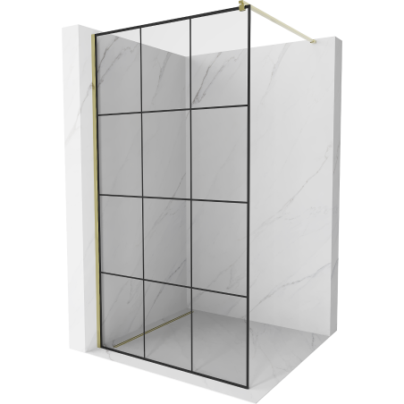 Mexen Kioto Walk-in zuhanyfal 120 x 200 cm, fekete rácsos, arany - 800-120-101-50-77