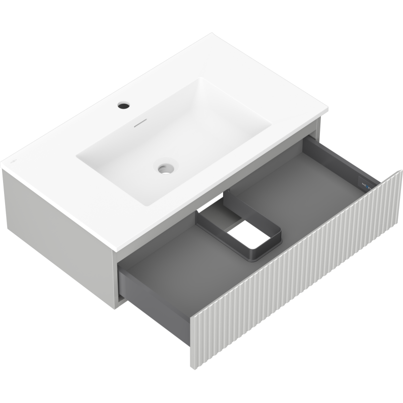 Mexen Rivel fürdőszobai szekrény 80 cm mosdóval Otis, 1 fiók, bordázott, szürke matt/fehér matt - 91A20-08023-1-BF62-W18M01