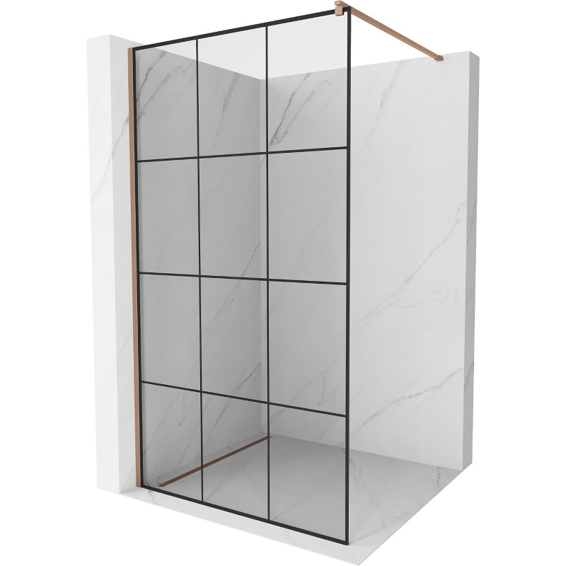 Mexen Kioto perete de duș Walk-in 100 x 200 cm, grilaj negru 8 mm, aur roz - 800-100-101-60-77