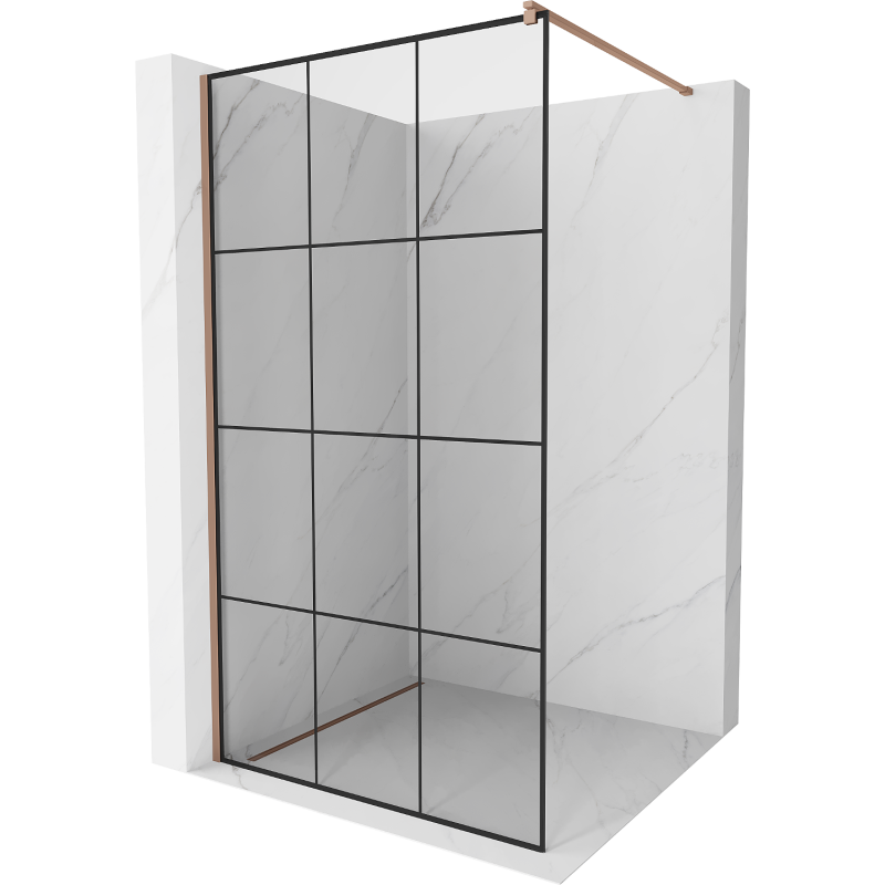 Mexen Kioto Walk-in Zuhanyfal 100 x 200 cm, fekete rácsozat 8 mm, rózsaarany - 800-100-101-60-77