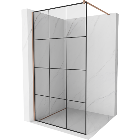 Mexen Kioto walk-in zuhanyfal 110 x 200 cm, fekete rács 8 mm, rózsaarany - 800-110-101-60-77