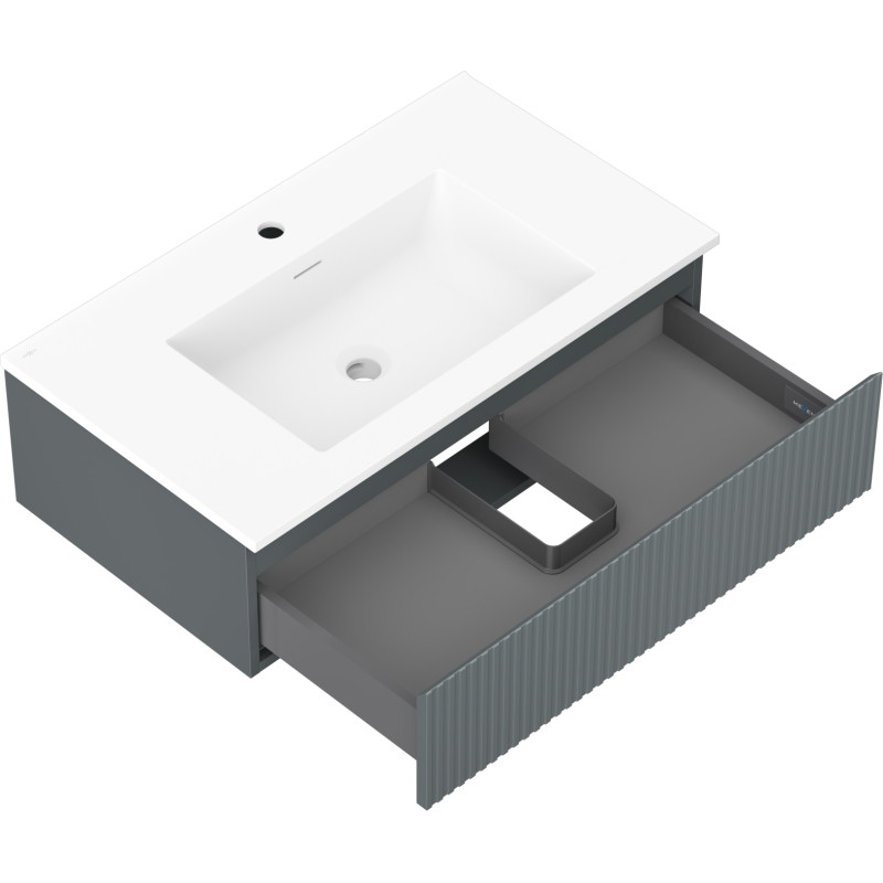 Mexen Rivel 80 cm-es fürdőszobaszekrény mosdóval Otis, 1 fiók, bordázott, grafit matt/fehér matt