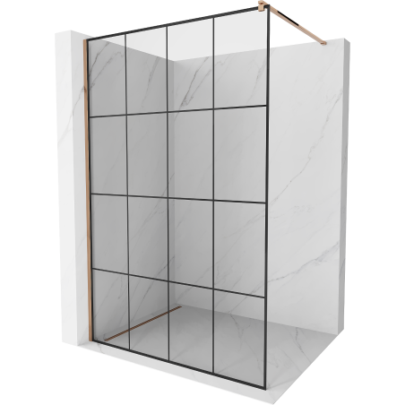 Mexen Kioto Walk-in zuhanyfal 130 x 200 cm, fekete rács 8 mm, rózsaarany - 800-130-101-60-77
