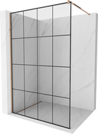 Mexen Kioto Walk-in zuhanyfal 130 x 200 cm, fekete rács 8 mm, rózsaarany - 800-130-101-60-77