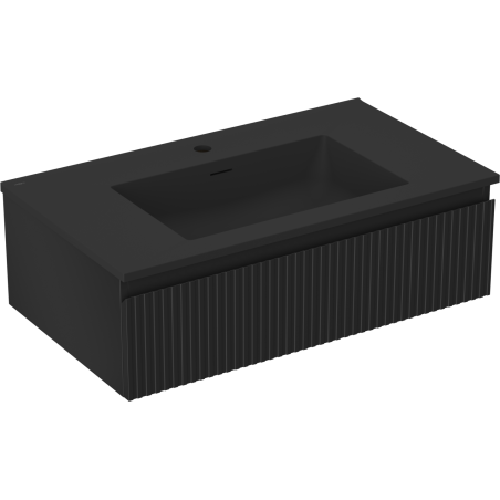 Mexen Rivel dulap baie 80 cm cu lavoar Otis, 1 sertar, canelat, negru mat - 91A20-08023-1-BF71-W18M71