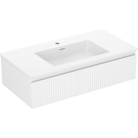 Dulap de baie Mexen Rivel 90 cm cu lavoar Otis, 1 sertar, striat, alb mat - 91A20-09023-1-BF01-W18M01