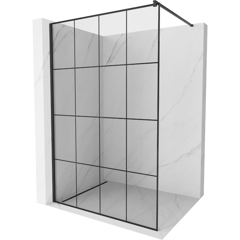 Mexen Kioto zuhanyfal Walk-in 130 x 200 cm, fekete rácsos 8 mm, fekete - 800-130-101-70-77