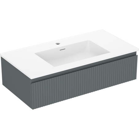 Dulap de baie Mexen Rivel 90 cm cu lavoar Otis, 1 sertar, canelat, grafit mat/alb mat - 91A20-09023-1-BF66-W18M01