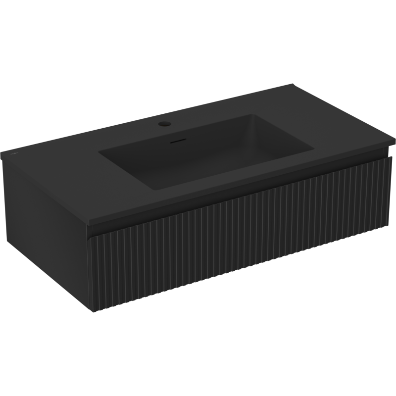 Mexen Rivel dulap de baie 90 cm cu lavoar Otis, 1 sertar, riflat, negru mat - 91A20-09023-1-BF71-W18M71