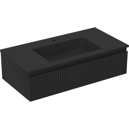 Mexen Rivel dulap de baie 90 cm cu lavoar Otis, 1 sertar, riflat, negru mat - 91A20-09023-1-BF71-W18M71
