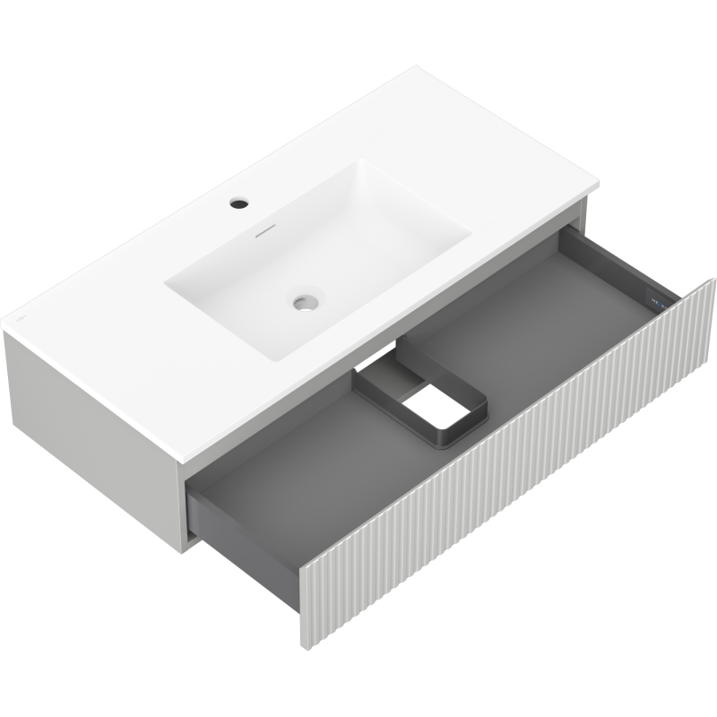 Mexen Rivel fürdőszobai szekrény 100 cm-es Otis mosdóval, 1 fiók, bordázott, szürke matt/fehér matt - 91A20-10023-1-BF62-W18M01