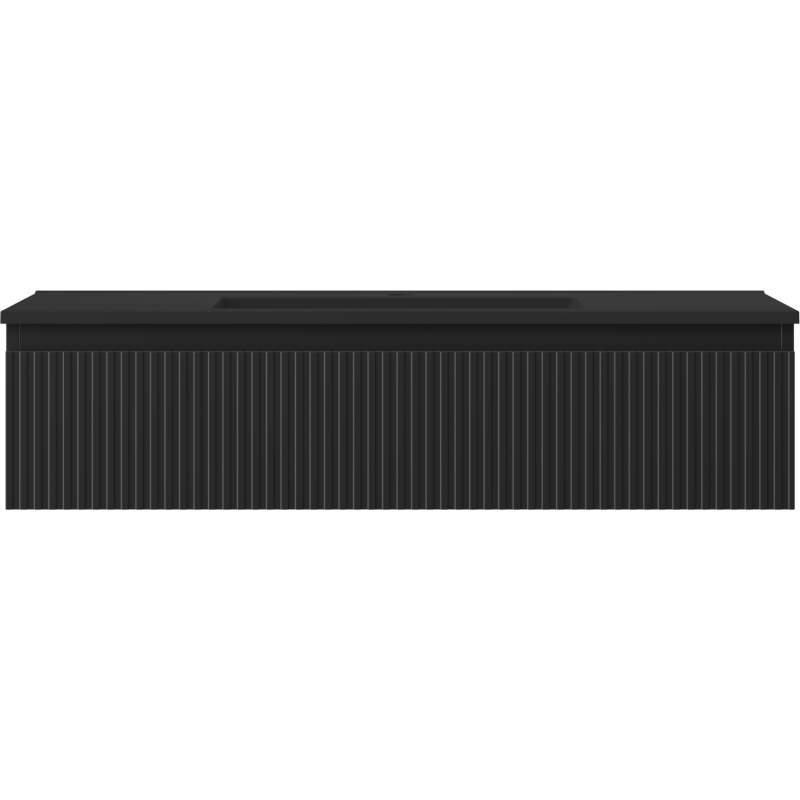 Mexen Rivel 100 cm fürdőszobai szekrény Otis mosdóval, 1 fiók, bordázott, fekete matt - 91A20-10023-1-BF71-W18M71