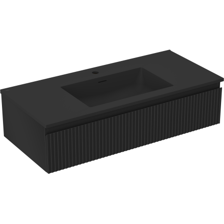 Mexen Rivel 100 cm fürdőszobai szekrény Otis mosdóval, 1 fiók, bordázott, fekete matt - 91A20-10023-1-BF71-W18M71