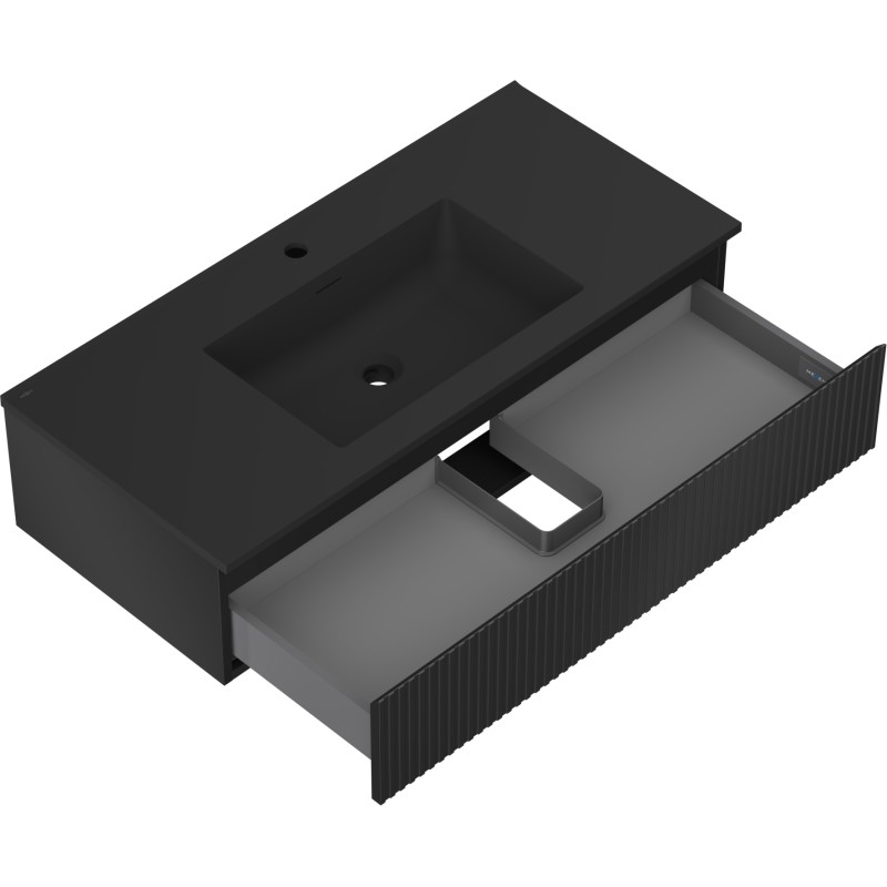 Mexen Rivel dulap baie 100 cm cu chiuvetă Otis, 1 sertar, canelat, negru mat - 91A20-10023-1-BF71-W18M71