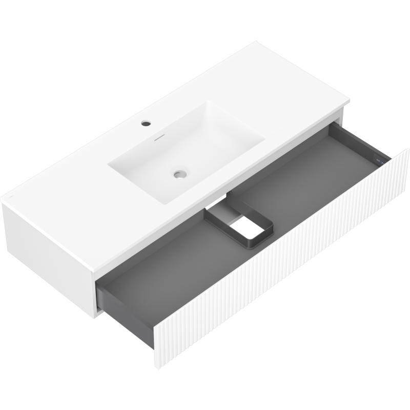 Mexen Rivel fürdőszobaszekrény 120 cm Otis mosdóval, 1 fiók, bordázott, fehér matt - 91A20-12023-1-BF01-W18M01