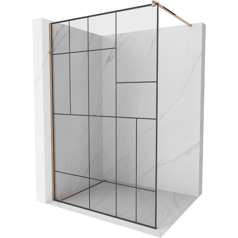 Mexen Kioto Walk-in zuhanyfal 110 x 200 cm, fekete minta 8 mm, rózsaarany - 800-110-101-60-78
