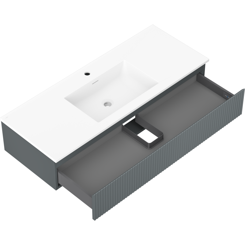 Mexen Rivel 120 cm-es fürdőszobaszekrény Otis mosdóval, 1 fiók, bordázott, grafit matt/fehér matt -