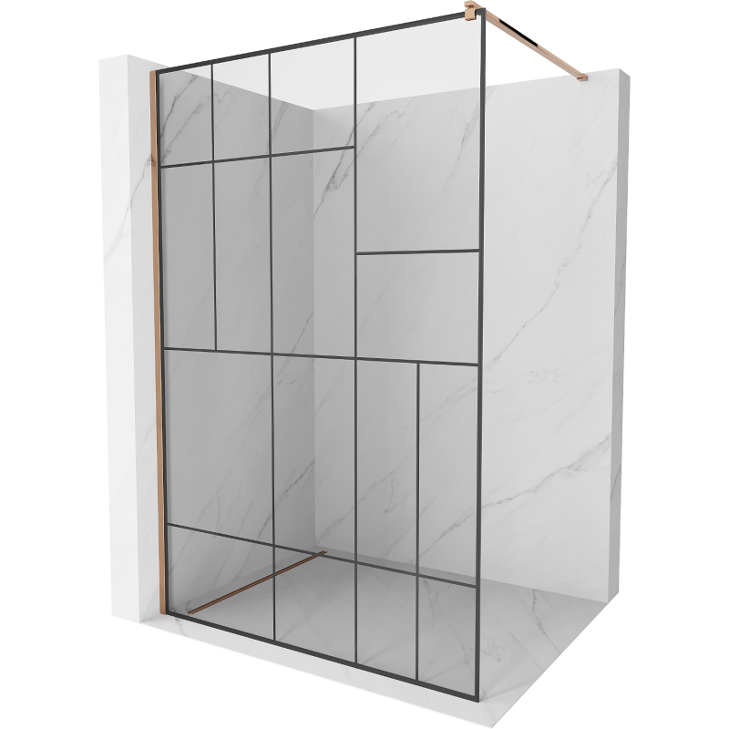 Mexen Kioto zuhanyfal 130 x 200 cm, Átlátszó/Fekete minta 8 mm, Rózsaszín-arany - 800-130-101-60-78