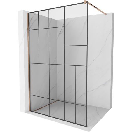 Mexen Kioto zuhanyfal 130 x 200 cm, Átlátszó/Fekete minta 8 mm, Rózsaszín-arany - 800-130-101-60-78