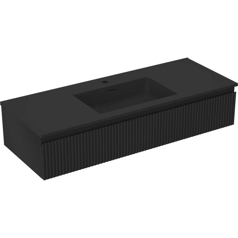 Mexen Rivel 120 cm-es fürdőszobai szekrény Otis mosdóval, 1 fiók, bordázott, fekete matt - 91A20-12023-1-BF71-W18M71