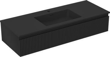 Mexen Rivel 120 cm-es fürdőszobai szekrény Otis mosdóval, 1 fiók, bordázott, fekete matt - 91A20-12023-1-BF71-W18M71