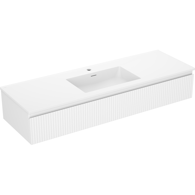Mexen Rivel fürdőszobaszekrény 140 cm-es Otis mosdóval, 1 fiók, bordázott, fehér matt - 91A20-14023-1-BF01-W18M01
