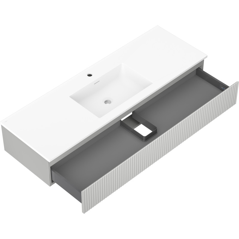 Mexen Rivel dulap baie 140 cm cu chiuvetă Otis, 1 sertar, cu șanfrenuri, gri mat/alb mat - 91A20-14023-1-BF62-W18M01