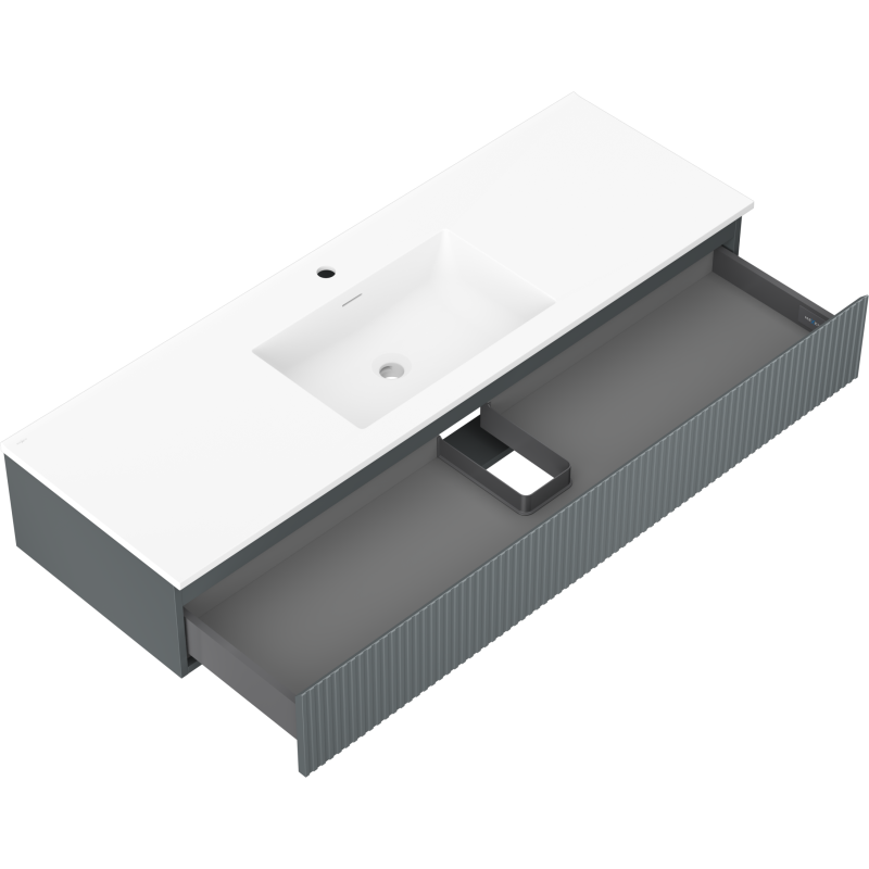 Mexen Rivel dulap baie 140 cm cu chiuvetă Otis, 1 sertar, riflat, grafit mat/alb mat - 91A20-14023-1-BF66-W18M0