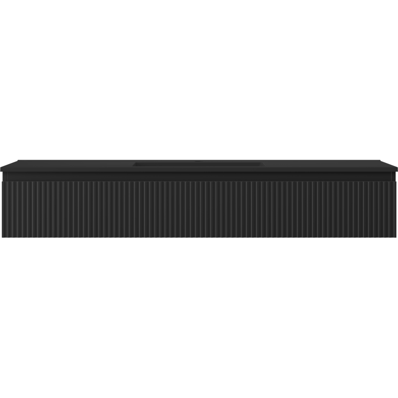 Mexen Rivel 140 cm-es fürdőszobai szekrény Otis mosdóval, 1 fiók, barázdált, fekete matt - 91A20-14023-1-BF71-W18M71