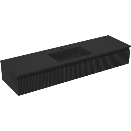 Mexen Rivel dulap baie 160 cm cu chiuvetă Otis, 1 sertar, riflat, negru mat - 91A20-16023-1-BF71-W18M71