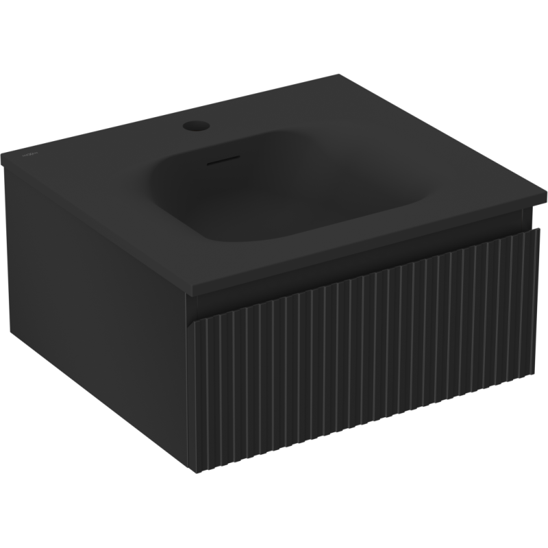 Mexen Rivel fürdőszobai szekrény 50 cm mosdóval Vela, 1 fiók, bordázott, fekete matt - 91A20-05023-1-BF71-W23M71