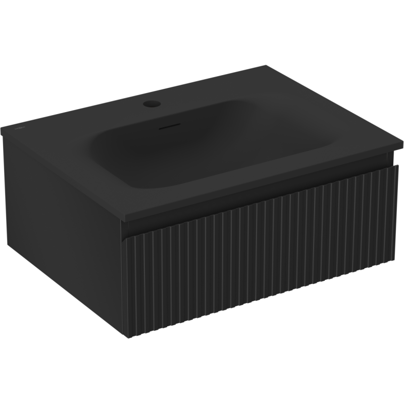 Mexen Rivel fürdőszobai szekrény 60 cm mosdóval Vela, 1 fiók, bordázott, fekete matt - 91A20-06023-1-BF71-W23M71